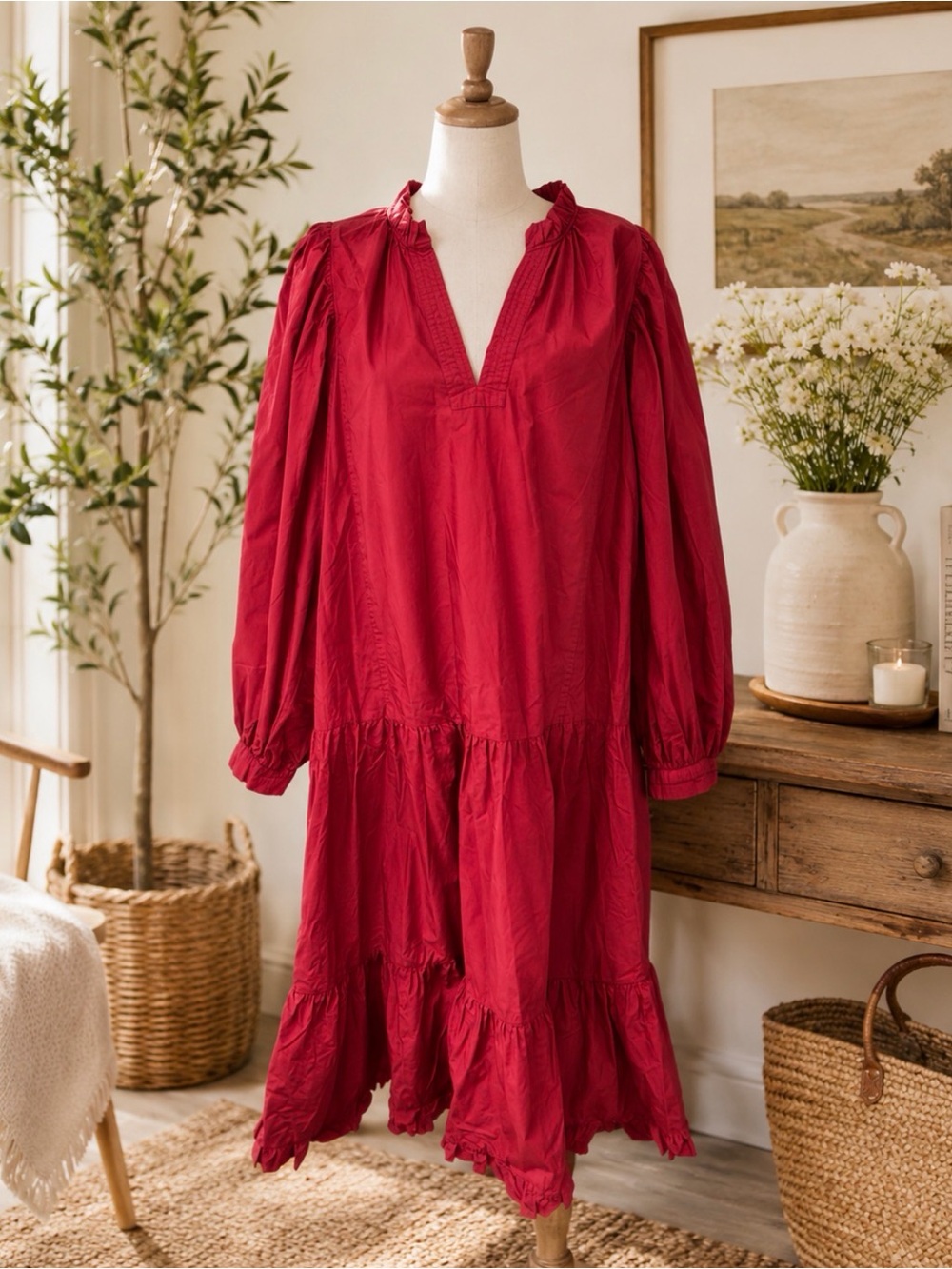 Marie Oliver Long Sleeve Red Dress size medium